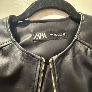 Zara Black Pleather Jacket with Gold Zipper Size S